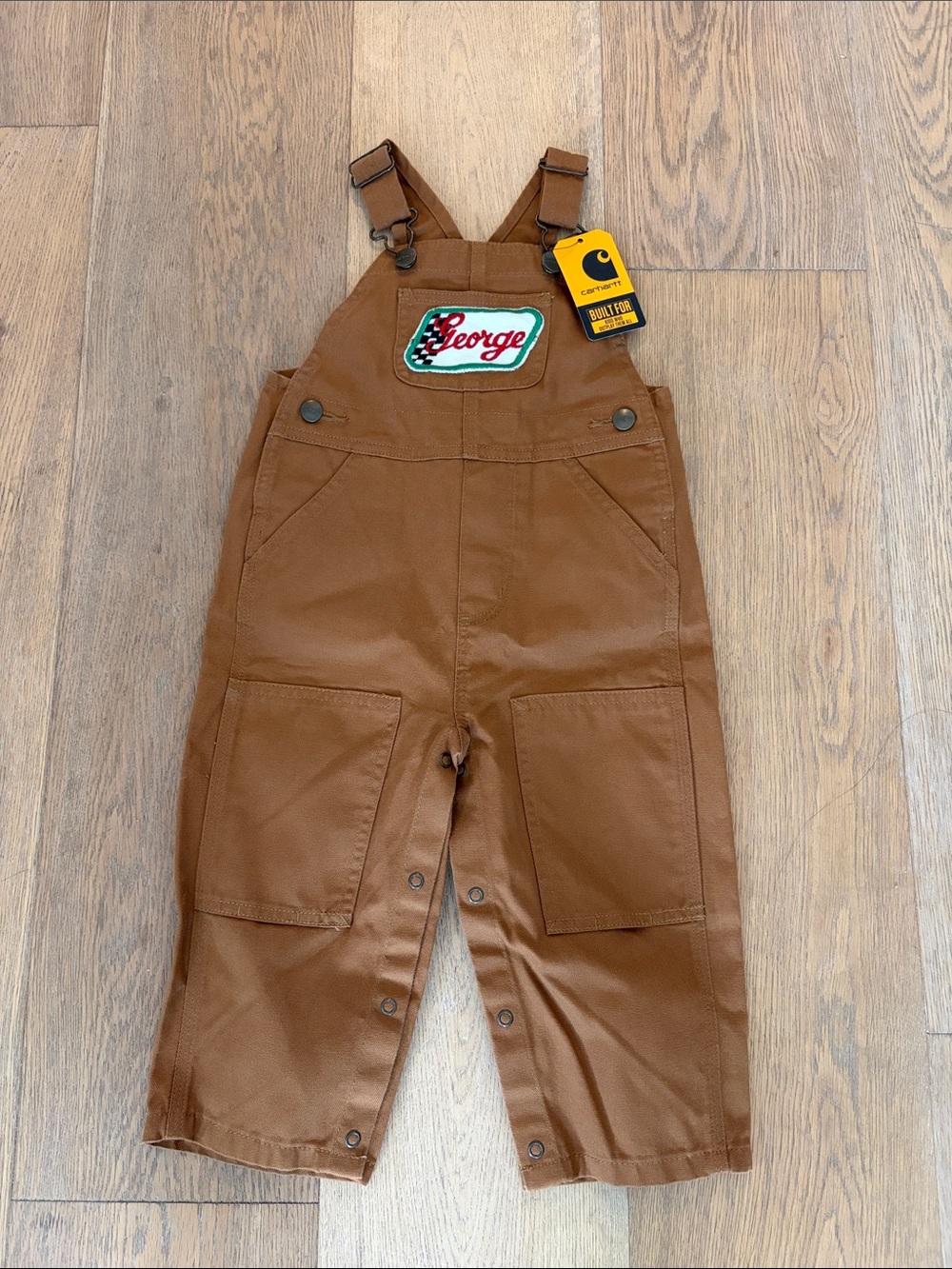 Carhartt Kids Tan Brown Overalls with 'George' Patch